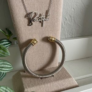 New Silver Cuff Rhinestone bracelet and Beautiful necklace #69